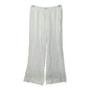 J. Crew White Wide Leg Linen Elastic Waist Pull On High Rise Pants, MP W/Pockets